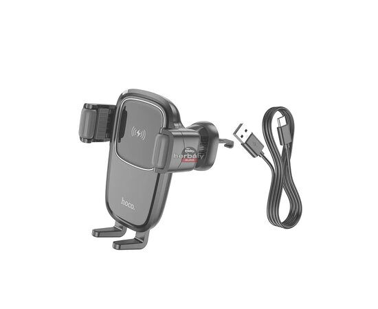 HOCO szellőzőrácsba illeszthető vezeték nélküli autós tartó/gyorstöltő - 15 W - HOCO HW1 Wireless Fast Charge Car Holder - fekete