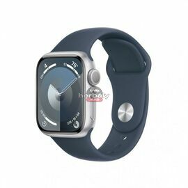 Apple Watch Series 9 GPS 41mm ezüst alumíniumtok, viharkék sportszíj M/L méret (MR913QH/A / MR913QF/A)