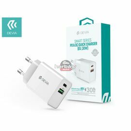 Devia hálózati töltő adapter Type-C + USB bemenettel - 30W - Devia Smart Series PD3.0 + QC3.0 Quick Charger - fehér